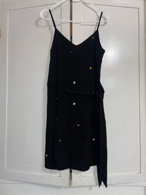 Black Polka-Dot Mini Slip Dress with Spaghetti Straps